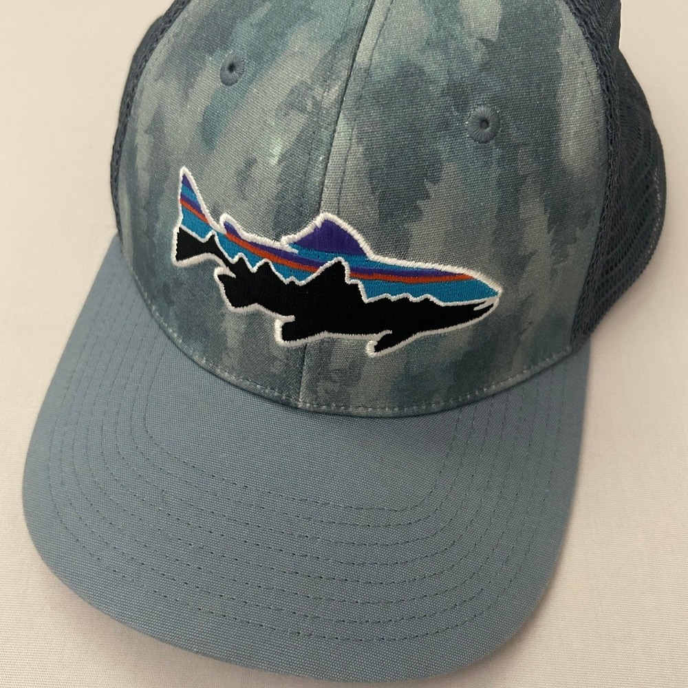 Patagonia Trucker Hat Unisex OS Blue Tie Dye Fitz Roy Trout Mesh‎ Snapback Hat